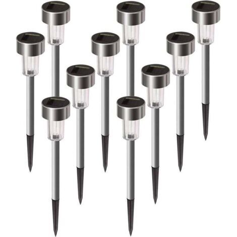 Pack de de 10 lampes solaires d'extérieur étanches en acier inoxydable pour patio, XU, Pelouse, Cour et paysage (blanc) - (1/4)