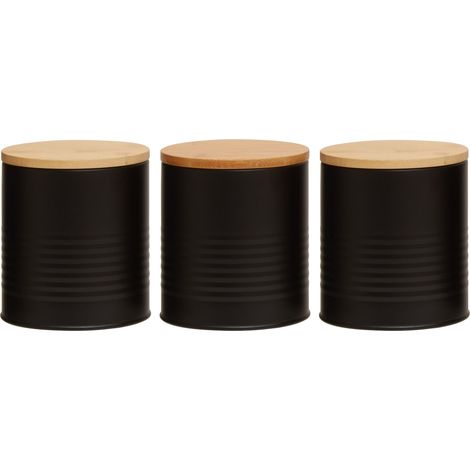 Interiors By Premier Stylish Set Of Three Black Cannisters, Durable Design Kitchen Cannisters, Secured Storage Cannister Set (1/5)