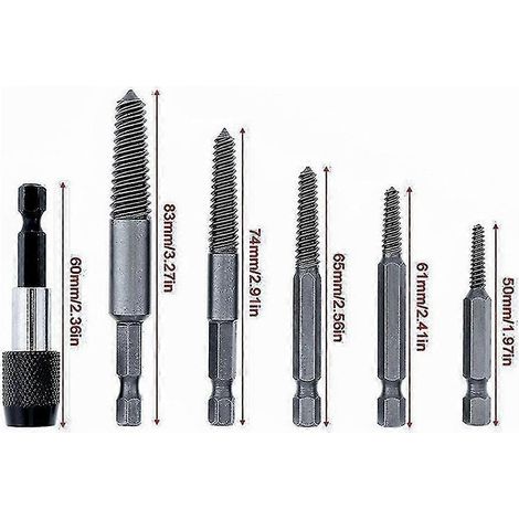 Kit de 6 extracteurs de vis endommagées et de boulons cassés avec mandrins de 1/4". (1/4)
