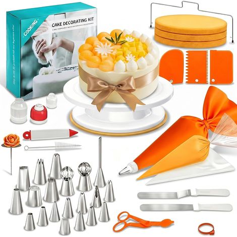 Kit Patisserie avec Plateau Tournant Patisserie,20 Douilles 61 Pièces,Patisserie Accessoire avec 27.5cm Lisseur Gateau Patisserie,Coupe Gâteau,pour Débutants et Professionnels (1/5)
