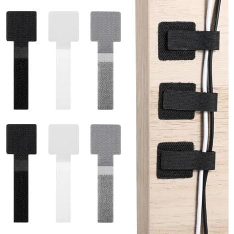 Packung mit 60 wiederverwendbaren, selbstklebenden Kabelbindern aus Nylon für Büro und Haushalt (silber, schwarz, weiß) - (1/5)
