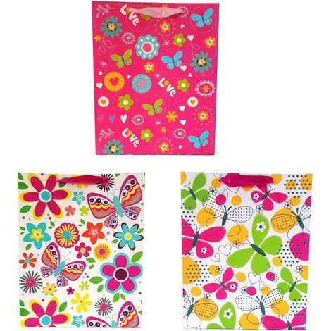 Universelle Geschenktüte L Blumen Schmetterlinge MIX