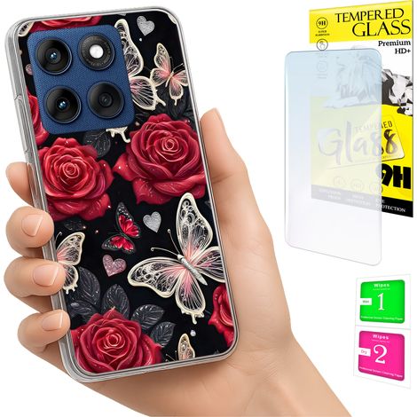 Étui pour Motorola Edge 60 Fusion / Edge 60 photo, coque arrière papillon avec verre trempé (1/5)