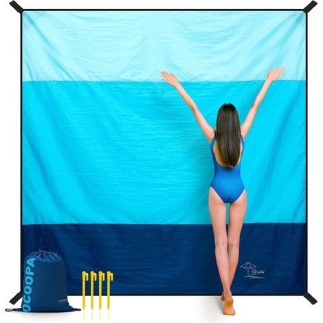 Reno – Manta de playa de 210 x 200 cm – Nylon Ripstop 210T impermeable – Resistente a desgarros y suciedad – Incluye bolsillos para arena (1/3)