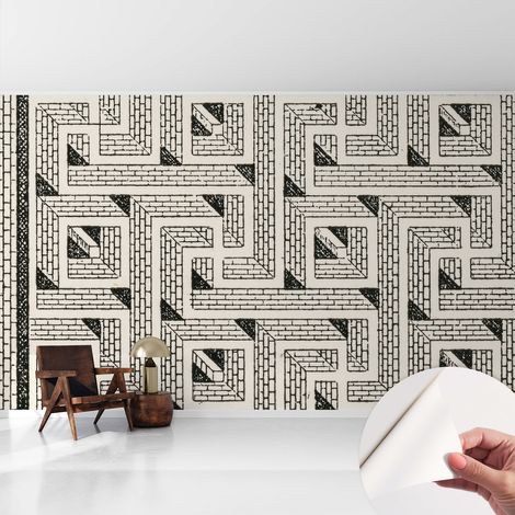 Papier peint adhésif autocollant pour salon chambre à coucher peint imprimé pour mur Labyrinthe de briques 416x254 cm (1/5)