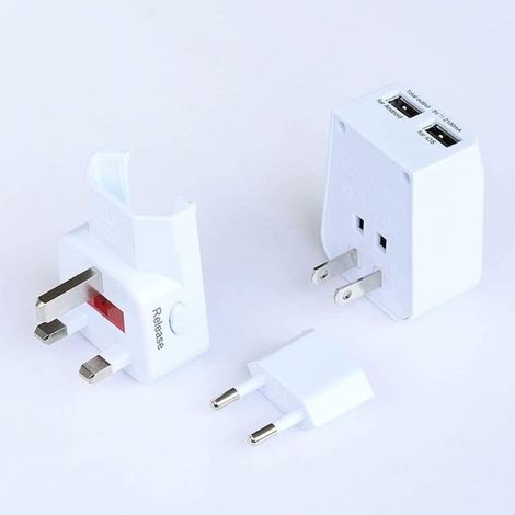 International Adapters Portable International Plug Adapter 2 USB Ports Universal for 150 Countries-100240 Volts Portable, Safe and Durable Plastic Outlet Adapter