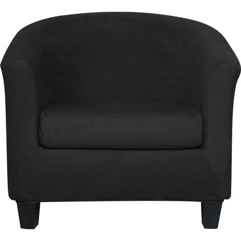 Set of 2 chair covers with stretch velvet cushion covers for armchairs, dining room, living room, office, reception, cafe, bar, counter (Black) (1/5)