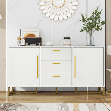 Aparador blanco moderno con cajones y puertas OKMYHOME (1/4)