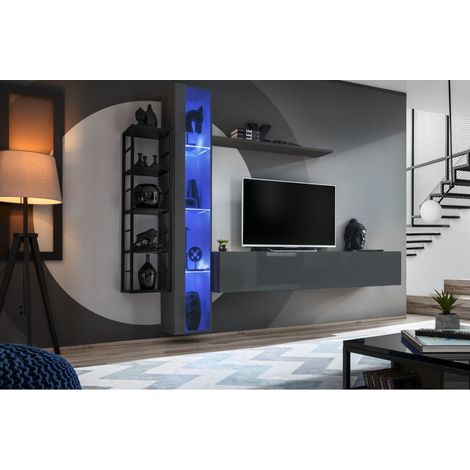 Ensemble meuble TV mural Switch Met VII - L 240 x P 40 x H 180 cm - Gris - Livraison gratuite