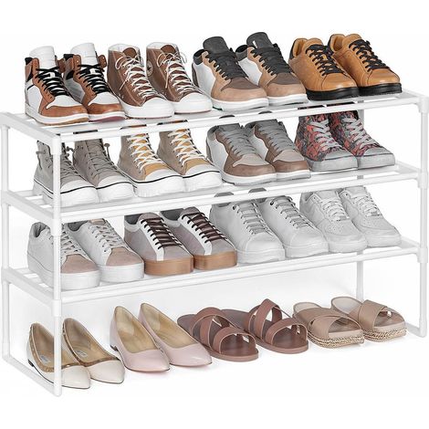 Étagère à chaussures empilable 30 x 92 x 55 cm pour 12 à 15 paires entrée couloir en métal blanc perle (1/2)