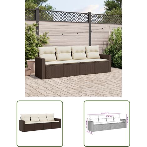The Living Store 4-tlg. Garten-Sofagarnitur mit Kissen Braun Poly Rattan - Gartensorgsgarnitur - Outdoor Möbel - Lounge Set - Gartenlounge - Rattan Sofa