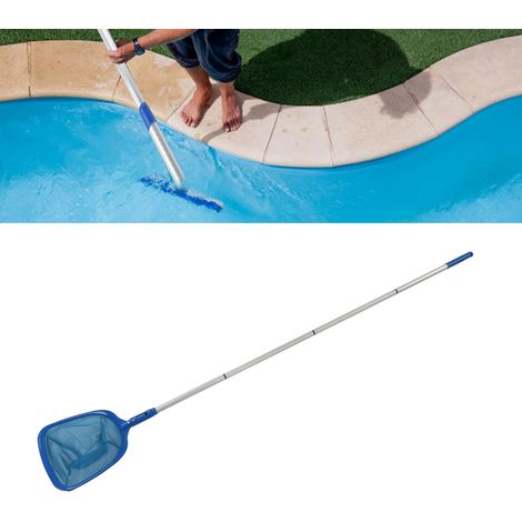 Outil portable de nettoyage de piscine : épuisette peu profonde avec manche en quatre sections pour ramasser les feuilles. (1/5)