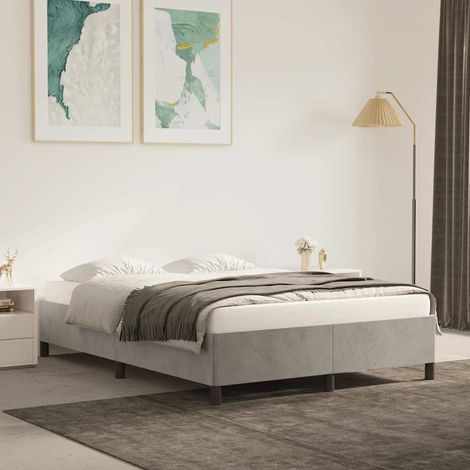 Cadre de lit avec sommier à lattes 140 x 190 cm en velours gris clair sans matelas - PANGIVO (1/5)