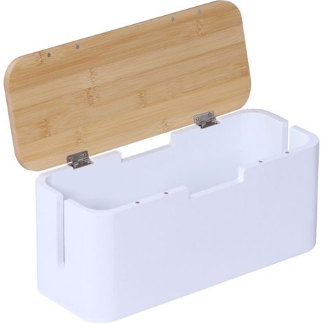 Kabelbox aus Bambus - Bietet Platz für eine 6-fach Steckdosenleiste, Magnetdeckel