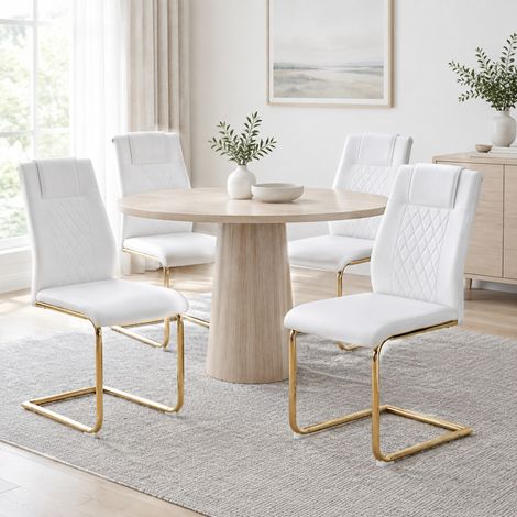 4er-Set skandinavische weiße Esszimmerstühle aus PU, goldene Metallbeine HAVRYA (1/5)