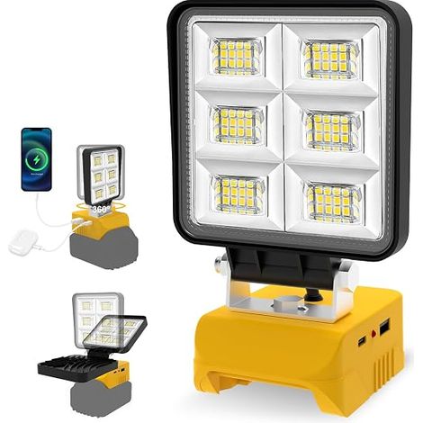 48W LED Construction Site Floodlight, USB-C & USB Rechargeable Lamp, Compatible with 18V Battery, 5200LM, for Workshop Camping Car Repairs (1/3)