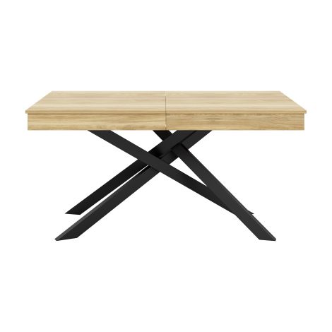 Table à Manger Extensible Plateau Aspect Chêne, Longueur Réglable 140 à 180cm pour 6 à 8 Personnes, Pieds Métalliques Noirs en Forme X, Table Repas Moderne pour Salle à Manger Familiale (1/5)