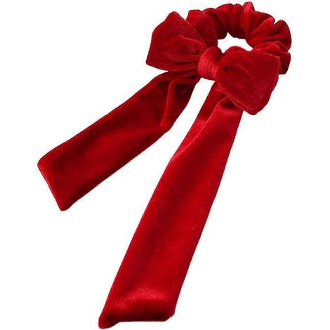 Chouchou décoratif en ruban avec nœud papillon, élastique à cheveux en velours, corde à cheveux-Red (1/5)