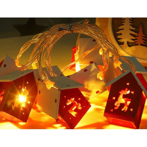 Guirlande lumineuse LED de Noël maisonnette de cerf en bois, éclairage d'ambiance décoratif à commande par bouton, tension 4,5 V S27 (1/5)