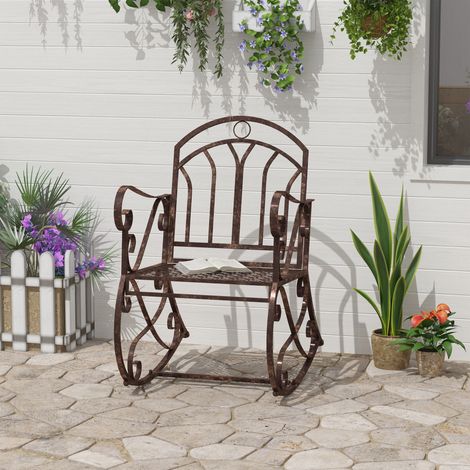 Fauteuil à bascule de jardin. Design vintage. 61 cm x 79 cm x 90 cm. Marron et noir.