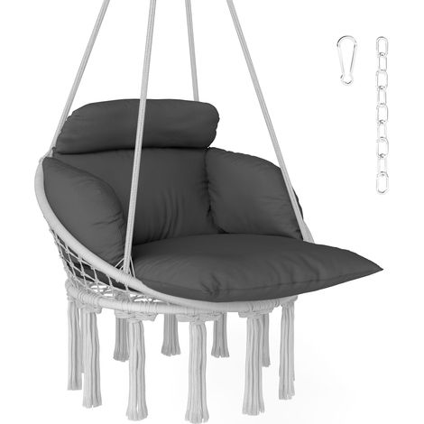 Outsunny Hanging Chair Outdoor Hammock Chair with Soft Cushion, Cotton Rope Boho Style Swing Chair, Hanging Garden Swing Seat for Indoor Outdoor, Dark Grey