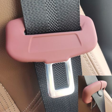 2 pezzi di cintura di sicurezza per auto, in silicone, con chiusura a scatto, silenziosa, antiurto, antigraffio, decorazione, forniture indispensabili, rosso (1/3)