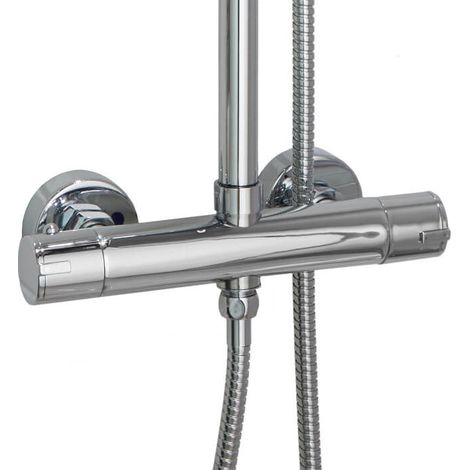 Bagnoclic – Mitigeur thermostatique de douche rond double sortie – Mécanisme cartouche thermostatique – Sécurité anti-brûlure – Corps en laiton