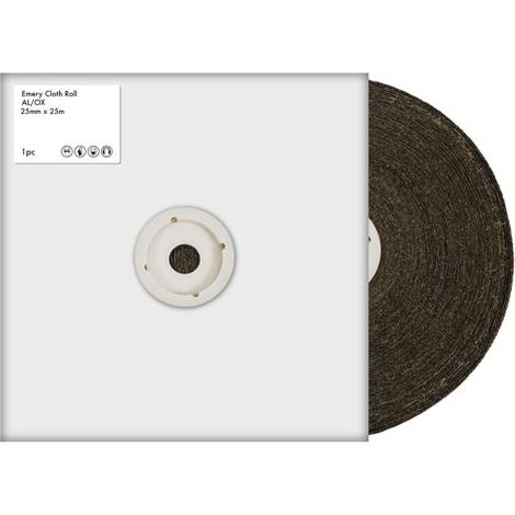 Papier de verre RS PRO, Oxyde d'aluminium grain 80, Moyen, 25m x 25mm ( Prix pour Boîte de 25 Mètres )