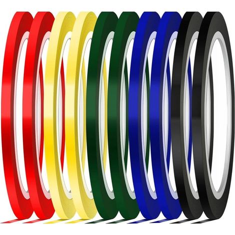 Ruban de Marquage, 5 Couleurs Ruban Auto-Adhésif 3 mm de Largeur Tape Graphique Ruban Adhesif de Couleur (10pcs) (1/5)