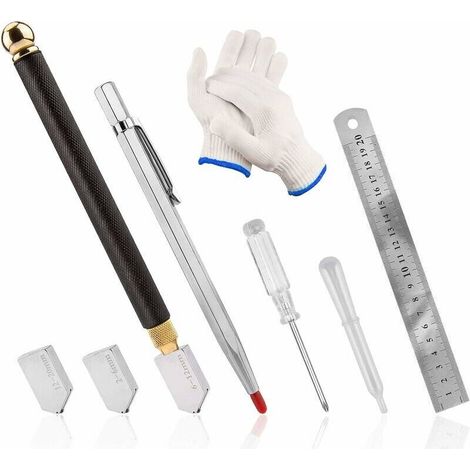 6 Pcs Outil Coupe Verre Coupe-verre Professionnel Approprié 2-6mm/6-12mm/12-20mm Cutter à Verre Manuel pour Diamant Vitrail Mosaïque Miroir avec Gants et Sac de Rangement,