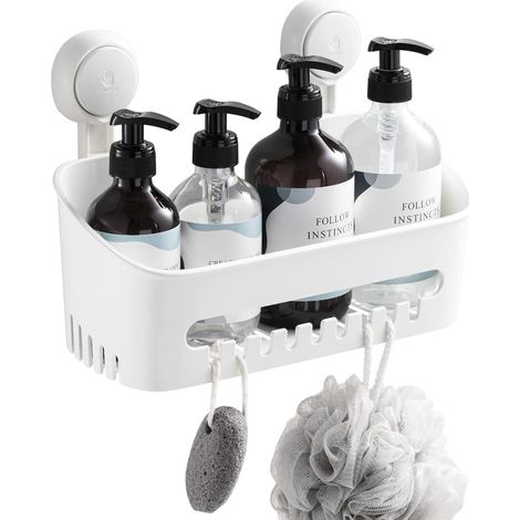 Serviteur Douche à Ventouse sans Perçage & Réutilisable Etagère Ventouse Simple d'Installation Charge 10KG Impérable Rangement Douche pour Carrelage Paroi de la Douche Salle de Bain & Cuisine (1/5)