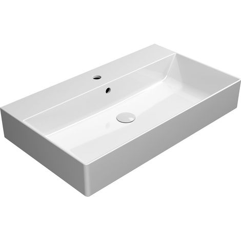 Lavabo en céramique KUBE X 80x47cm, bord inférieur moulu, blanc ExtraGlaze (1/4)