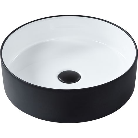 Lavabo sobre encimera de cerámica baño ⌀ 40 cm blanco y negro acabado brillante Tebar