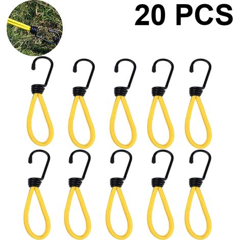 Crochet Élastique Pour Tente - 15 cm - Cordon Réfléchissant Spiralé - Acier + Latex - Pour Camping Bateau Camion - 12 Pièces ou 20 Pièces (1/5)