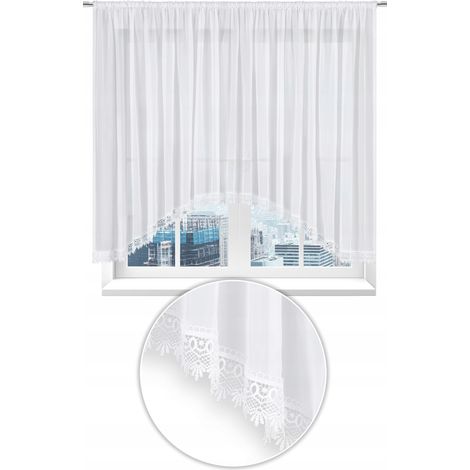 Klassischer Vorhang für Wohn- oder Schlafzimmer, aus glattem, weißem Guipure-Voile, 300 x 145 cm