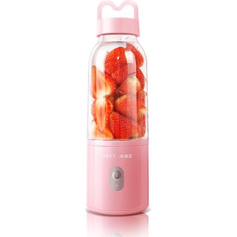 Presse-agrumes electrique Portable 75W 500ML USB chargement avec 4 lames pour jus, shakes et smoothies pour la maison et l'exterieur Rouge (1/5)