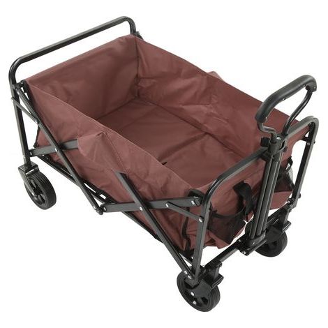 Chariot de camping pliable à quatre roues, portable, en tissu Oxford, pour pique-nique et pêche, marron. (1/5)