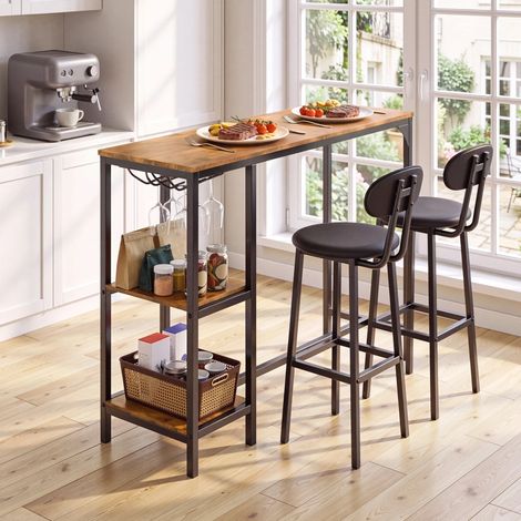 Table de bar vintage avec 2 tabourets et rangements (1/5)