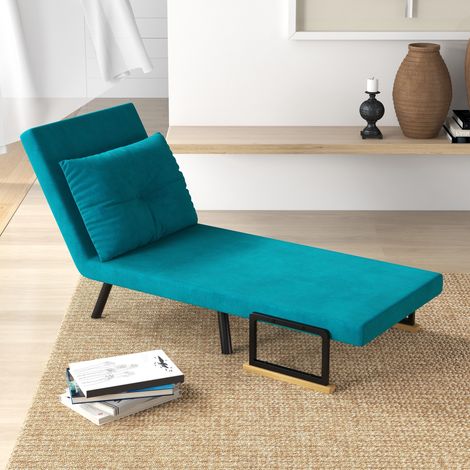 4-in-1-Schlafsofa, Klappstuhl mit 5-fach verstellbarer Rückenlehne, Schlafsofa mit Kissen, gepolsterter Sitzfläche, Samtbezug für Zuhause und Büro, 63 x 73 x 81 cm, Dunkelblau (1/5)