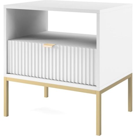 Comodino: 1 cassetto, Bianco, oro, 54 x 56 x 39 cm, maniglie dorate (1/5)