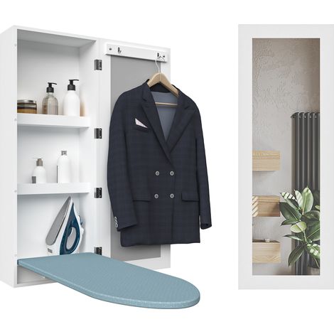 Armario de planchado de pared con espejo y tabla integrada plegable MDF blanco HOMVRA (1/3)