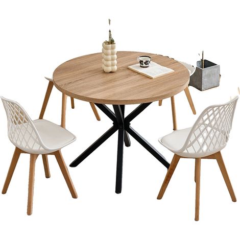Ensemble de salle à manger, 4 chaises, table ronde, Ensemble blanc (1/2)