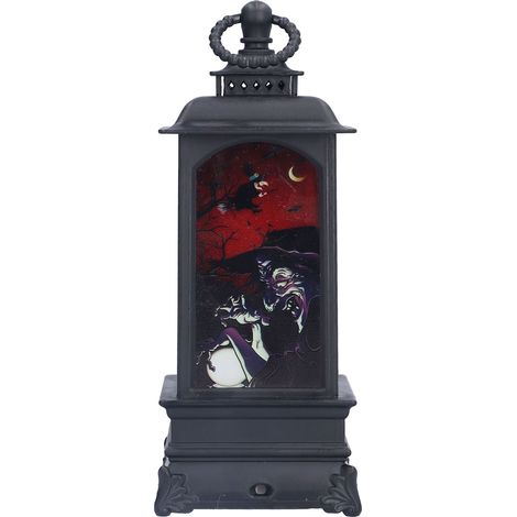 Lanterne d'Halloween style vintage, lampe LED portable à effet bougie vacillante, motif sorcière (1/5)