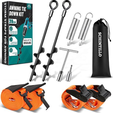 Kit D'arrimage pour Auvents Sangles Anti-tempête pour Auvents de Camping-cars, Accessoires pour Auvents Kit Complet de Protection Contre Les Tempêtes pour Auvents avec Ancrages au sol de 39cm (1/5)