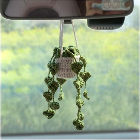 Plante à Suspendre Au Crochet pour Voiture, Suspendre Mignonnes Au Crochet pour Rétroviseur de Voiture, Pendentif Accessoire de Voiture, Ornements Faite à La Main pour Auto Interieur Decor (1/5)