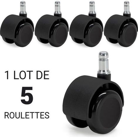 Roulettes autobloquantes Candala pour chaises de bureau, pour chaises vides, diamètre 50 mm, pour sols durs (parquet, stratifié, carrelage), lot de 5, couleur : noir