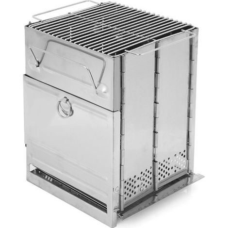 Réchaud à bois pliable/cuisinière de camping/grill avec grille en acier inoxydable, 14 x 14 x 21 cm. Résistant à la chaleur, léger et portable pour la randonnée, le camping et les pique-niques. (1/5)