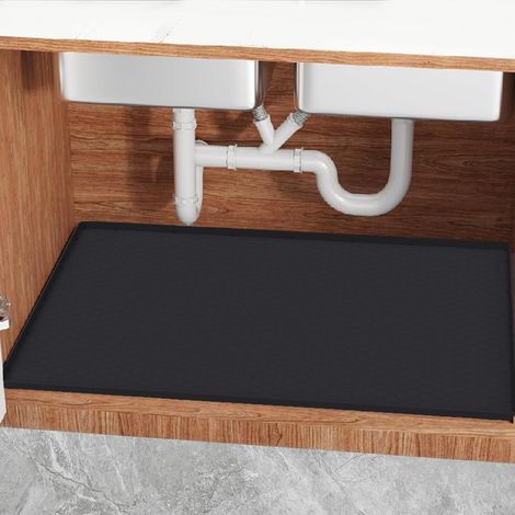 Tapis de Protection pour Sous-Évier, 86 x 56 cm, Silicone Imperméable, Organisateur de Rangement pour Armoire de Cuisine et Salle de Bains, Noir (1/5)