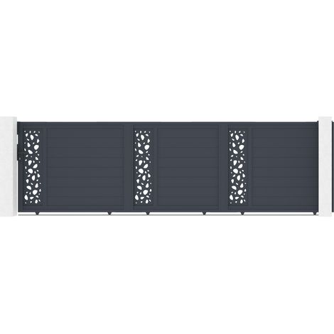 Casanoov – Portail coulissant aluminium 5m – Hauteur 140cm – Largeur 474cm – Résistant aux intempéries – Motif galets – Montage rapide (1/5)
