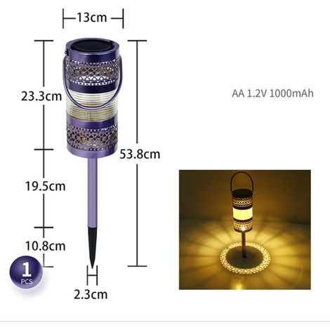 Lampe de jardin solaire LED, double usage (suspension/prise au sol), lanterne creuse décorative pour jardin (violet charmant) (1/5)